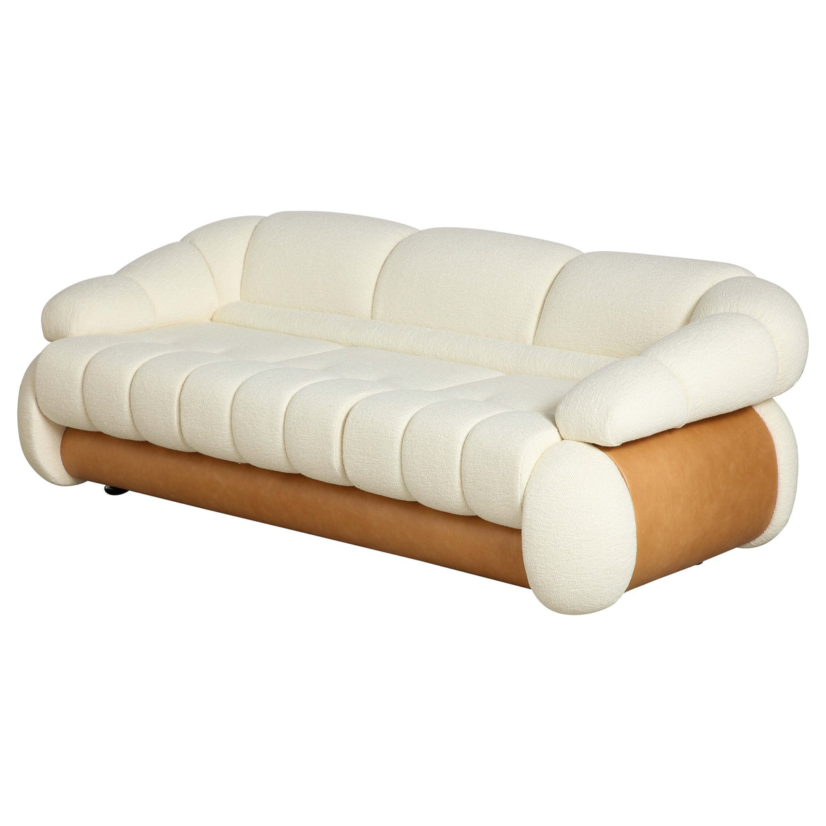 Adriano Piazzesi Curved Brown Leather Sofa, Channel Tufted, 1970