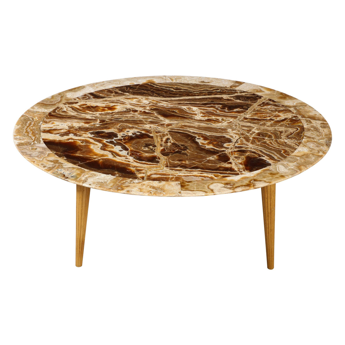 Italian Circular Coffee Table, Agate Top with Oak Legs, 1960s