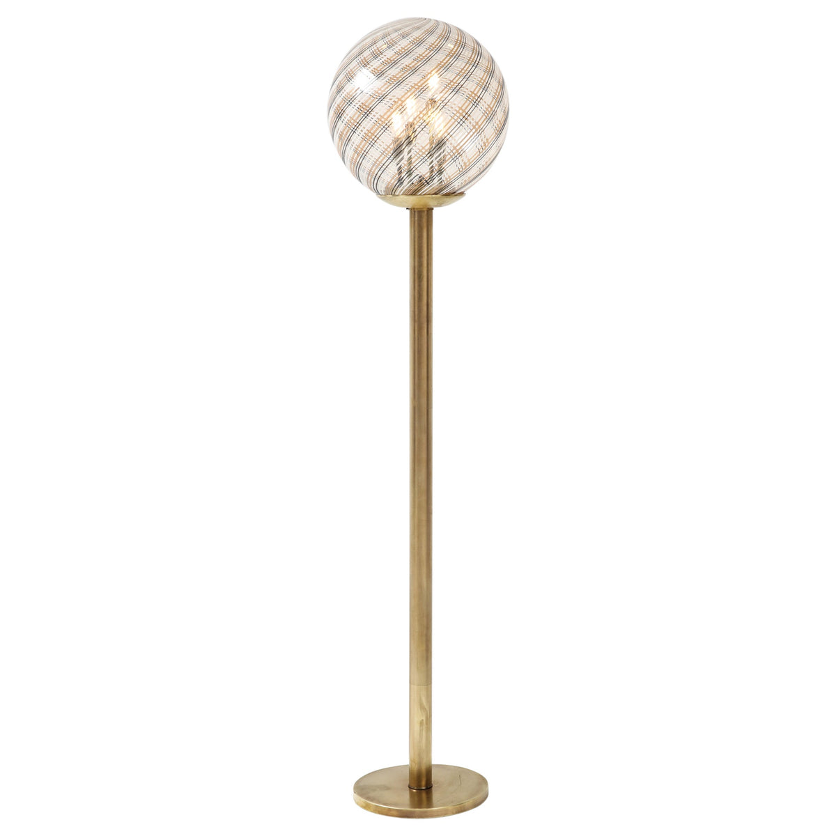 Italian Modernist Brass Floor Lamp with Murano Glass Globe, 1970