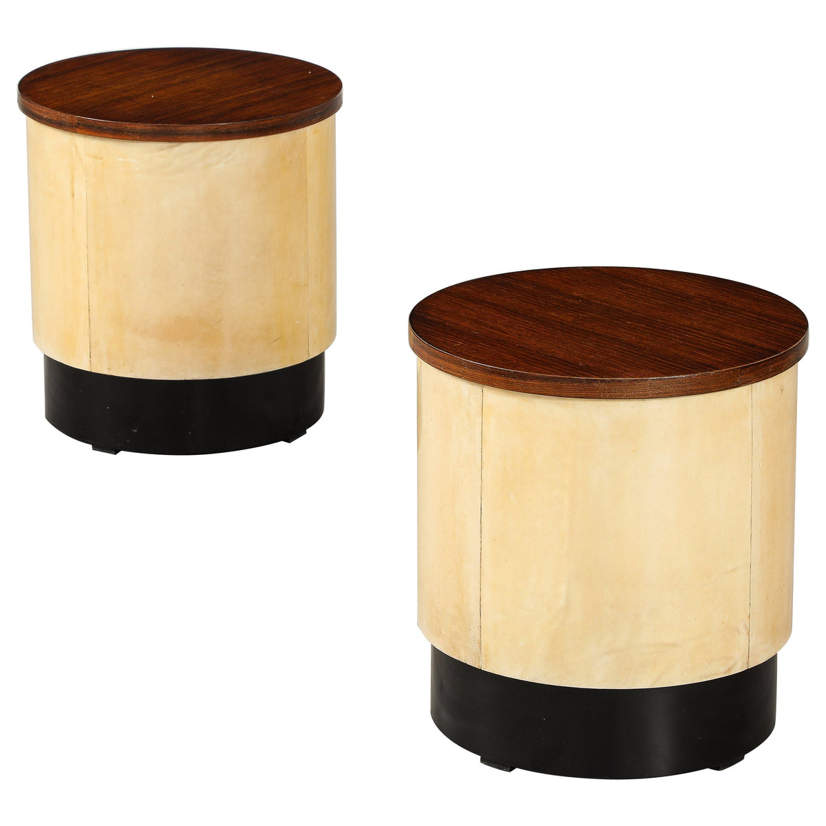 Italian Art Deco Stools in Palisander Wood and Vellum, 1940