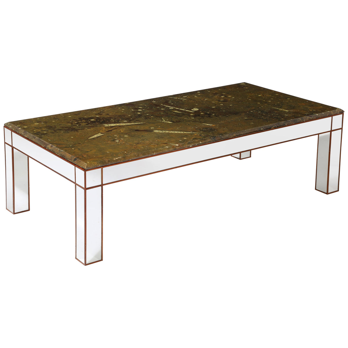 Italian Modernist Fossilized Marble Cocktail Table, Walnut Base, 1950