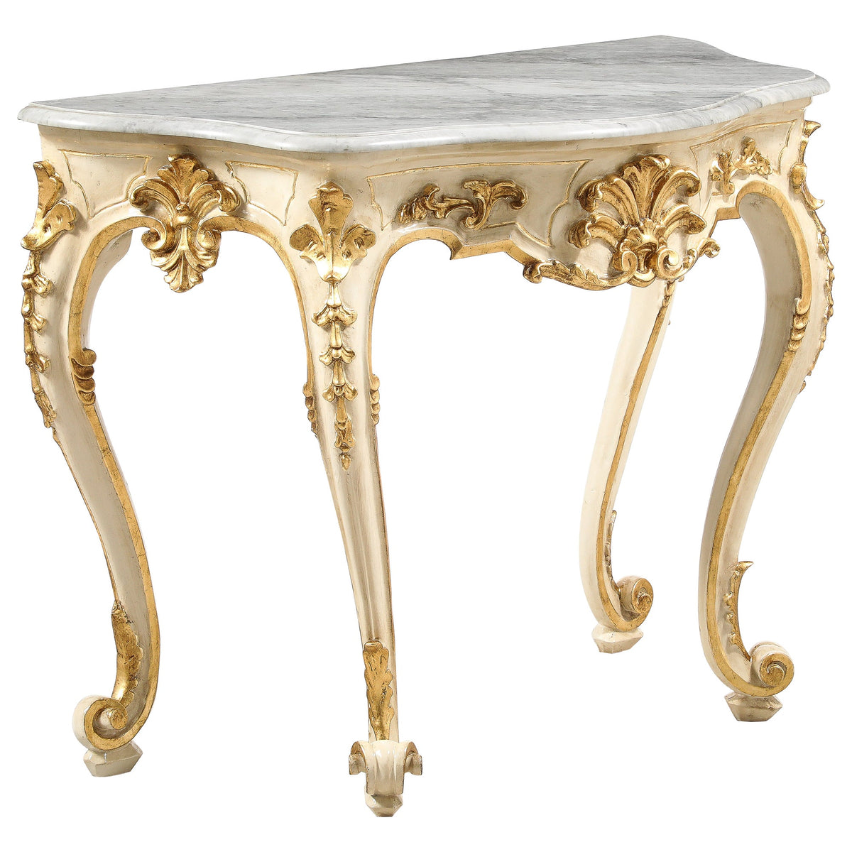 Italian Rococo Carved and Gilded Console with Marble Top, circa 1750