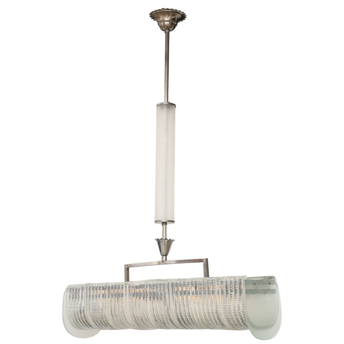 Carlo Scarpa Venini Art Deco Chandelier, Nickel & Glass, 1930s