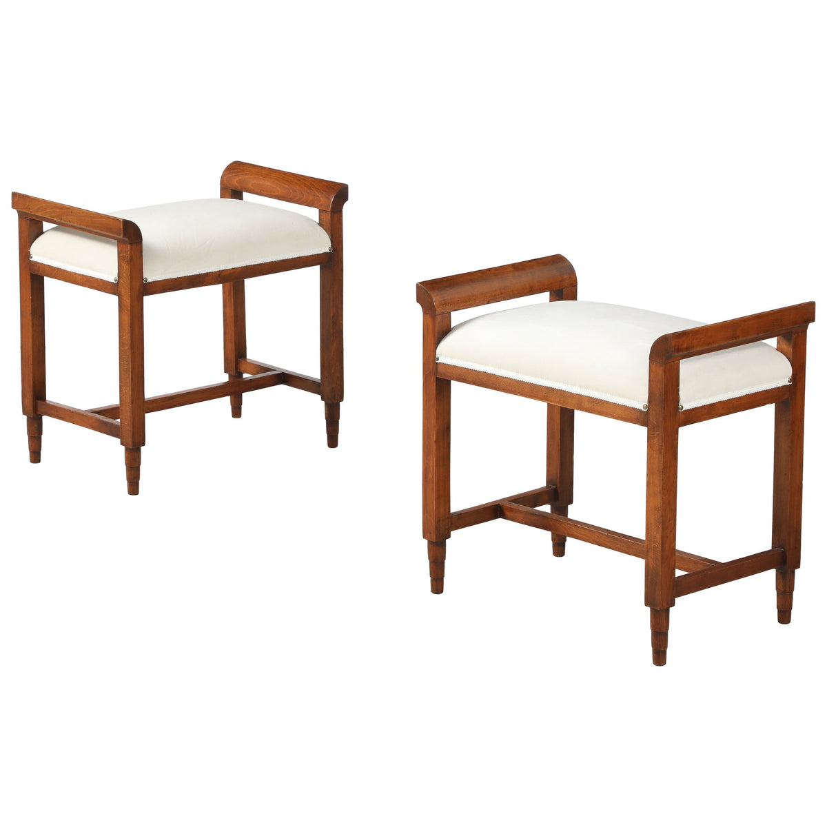 Italian Carved Walnut Stools, Art Deco, 1940