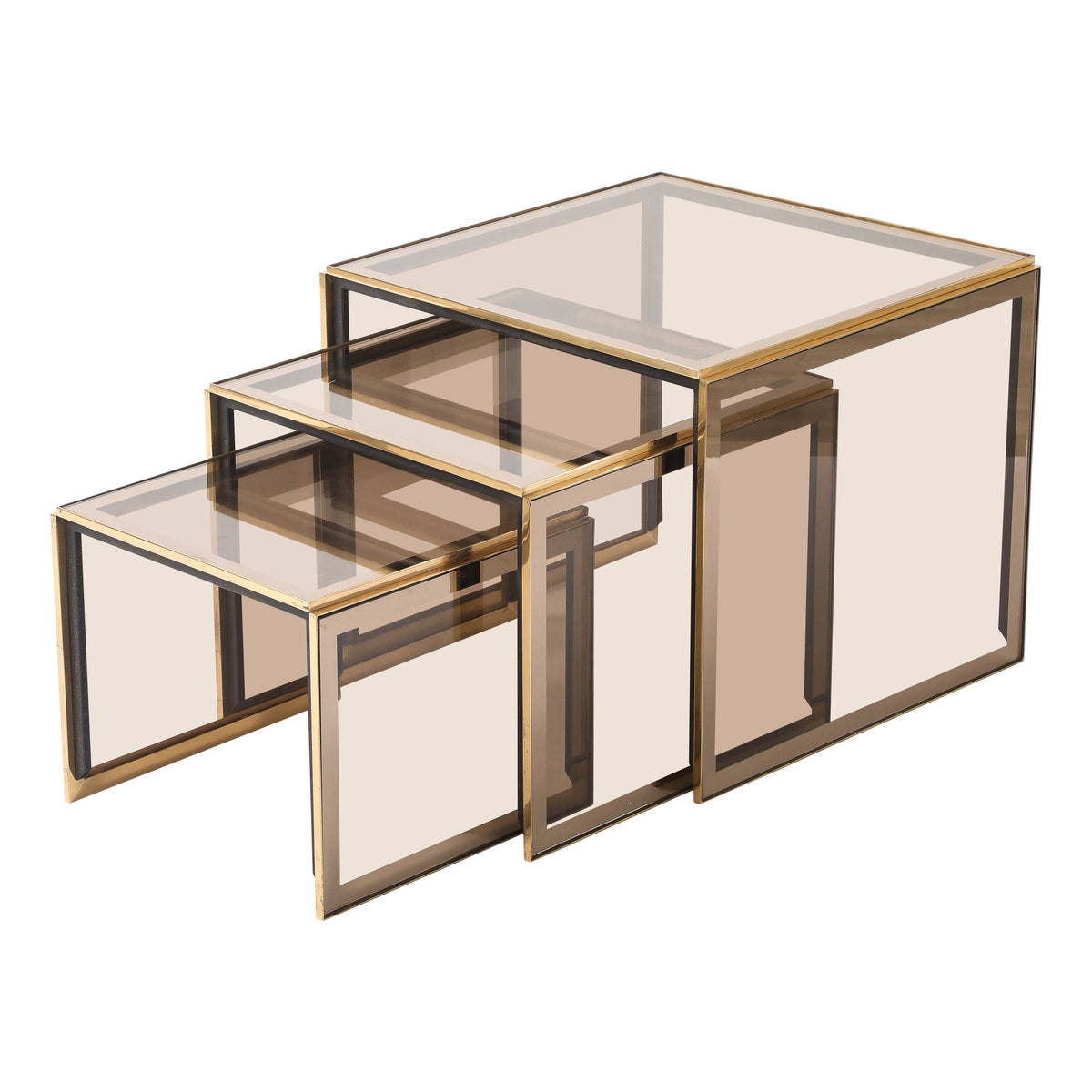 Renato Zevi Nesting Tables, Black Steel & Smoked Glass, Italy, 1970s