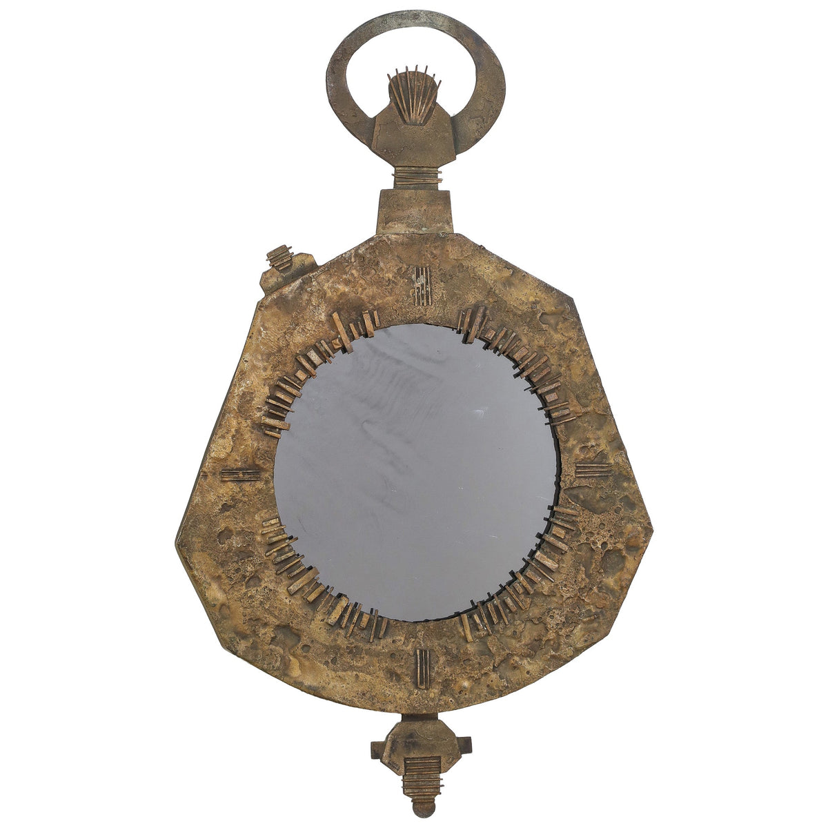 Italian Brutalist Cast Bronze Wall Mirror by Renato Vanzelli, Padova, circa 1970