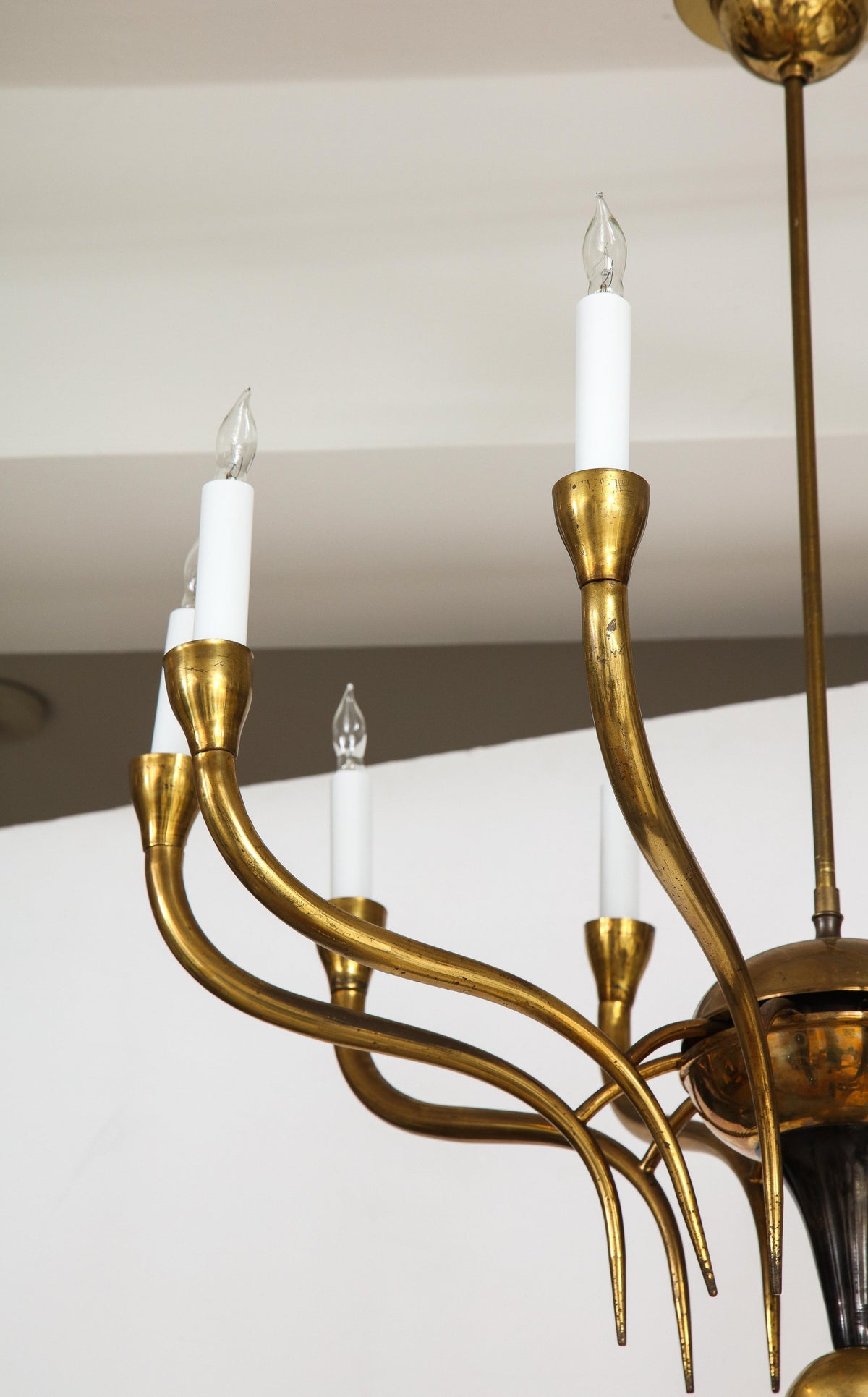 Italian Vintage Brass Chandelier, Ten Lights, Mid-Century Modern, 1950