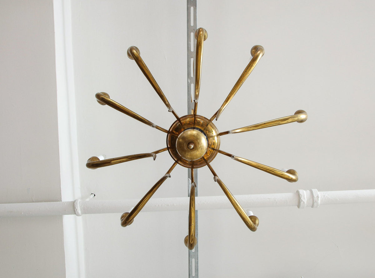 Italian Vintage Brass Chandelier, Ten Lights, Mid-Century Modern, 1950