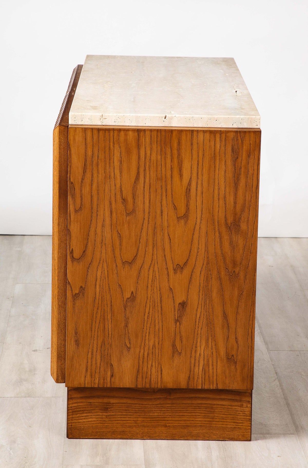 Italian Contemporary Carved Oak and Travertine Cabinet