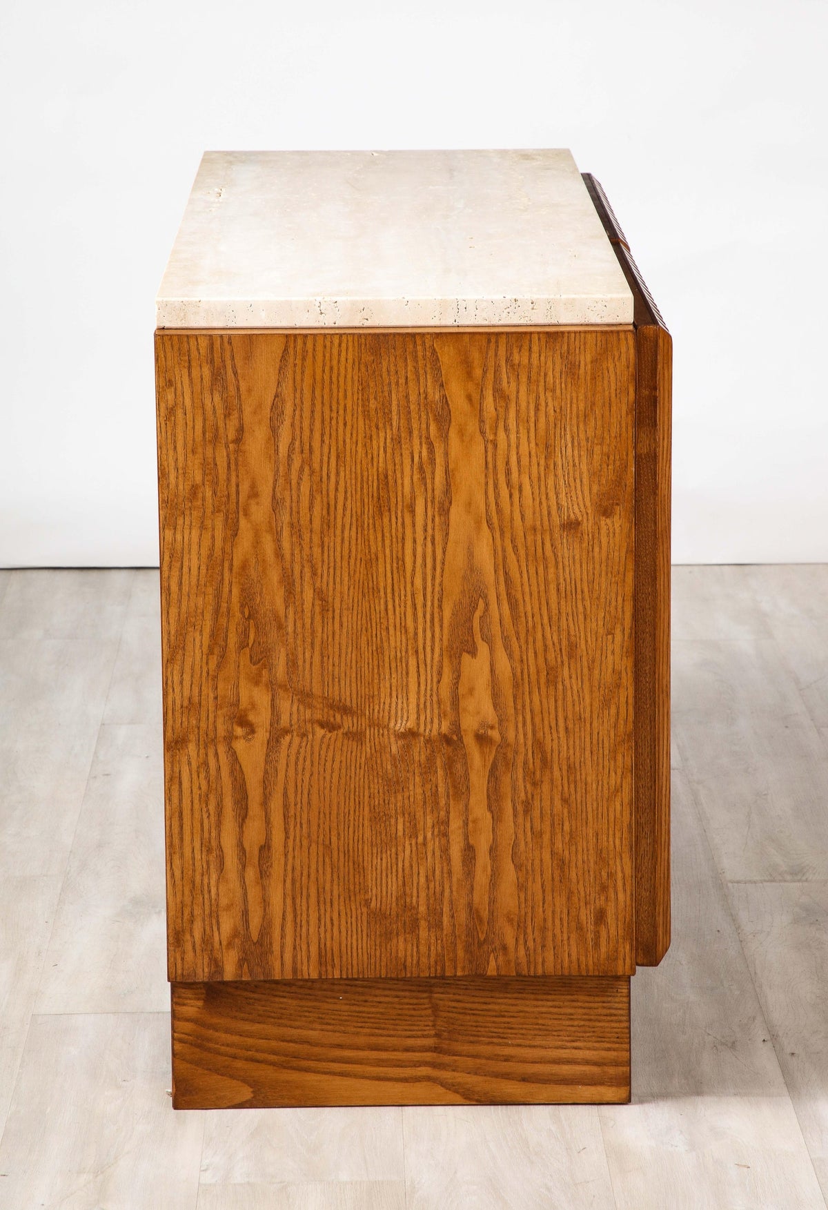 Italian Contemporary Carved Oak and Travertine Cabinet