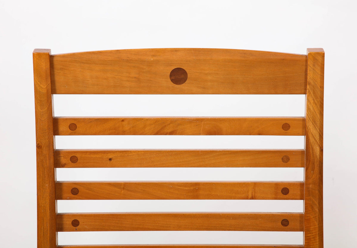 Set of Four Walnut Ladder Back Dining Chairs with Leather Seats, Italy