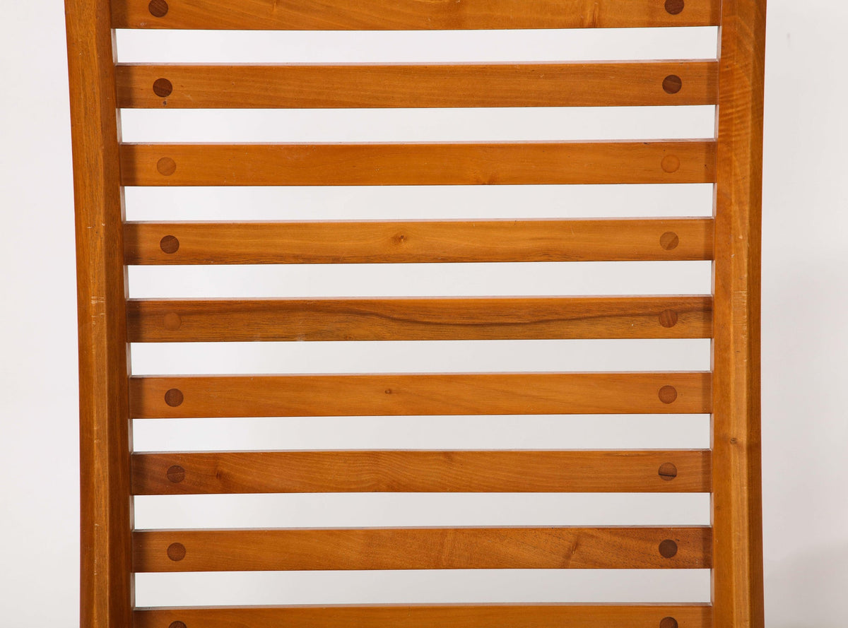 Set of Four Walnut Ladder Back Dining Chairs with Leather Seats, Italy