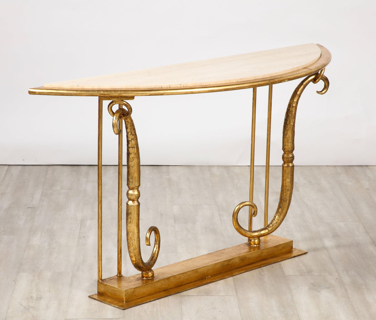 Giovanni Banci Gilt Iron Console Table with Travertine Top, 1970