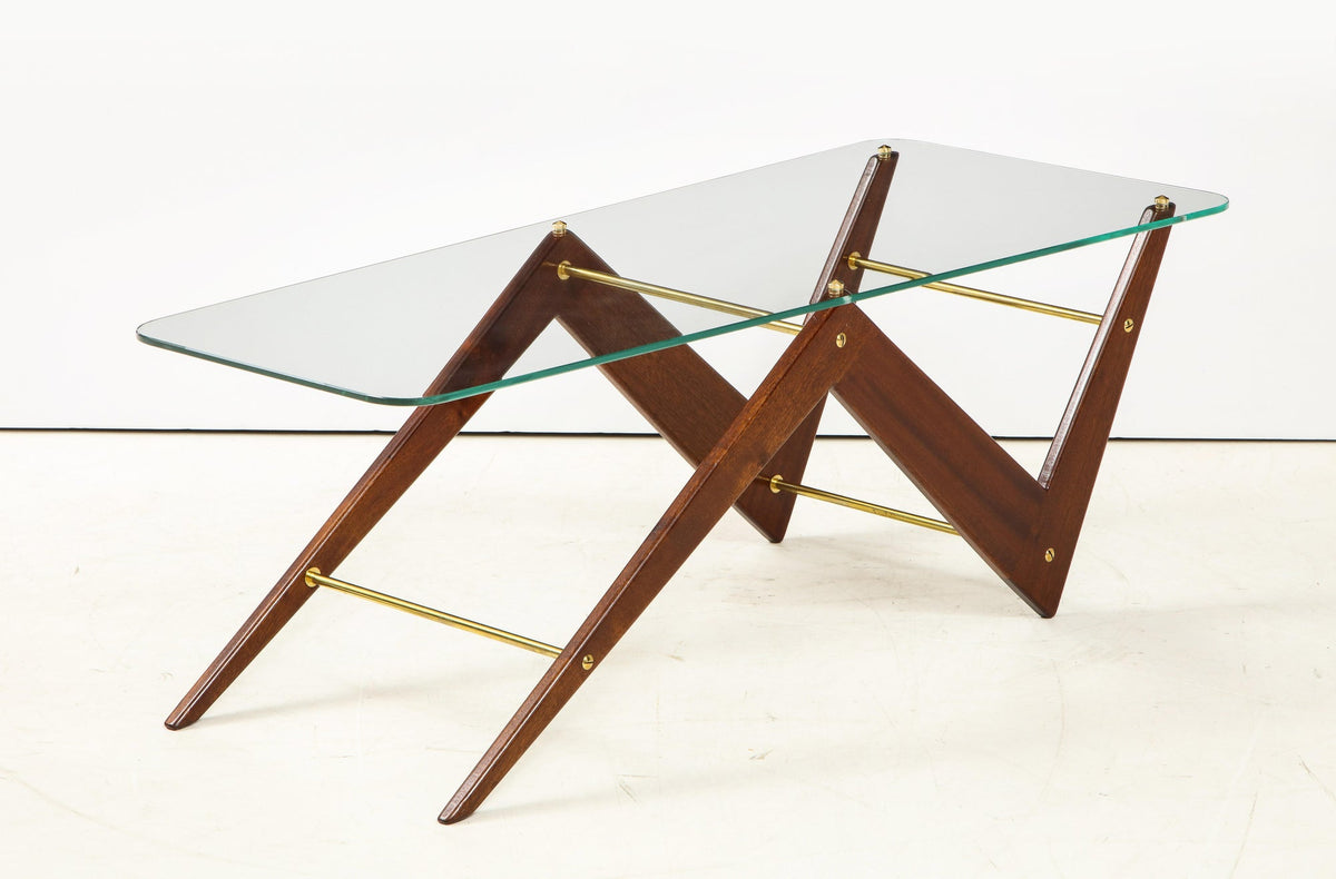 Italian Mahogany and Glass Coffee Table Attributed to Ico & Luisa Parisi