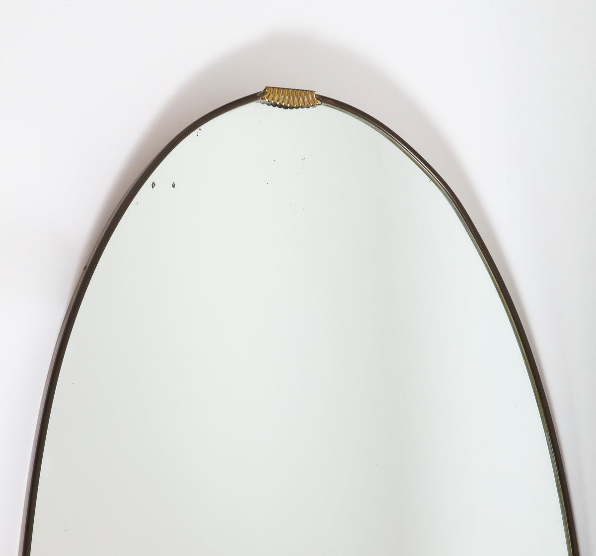 Italian 1940's Grand Scale Oval Mirror with Brass Decoration, circa 1940