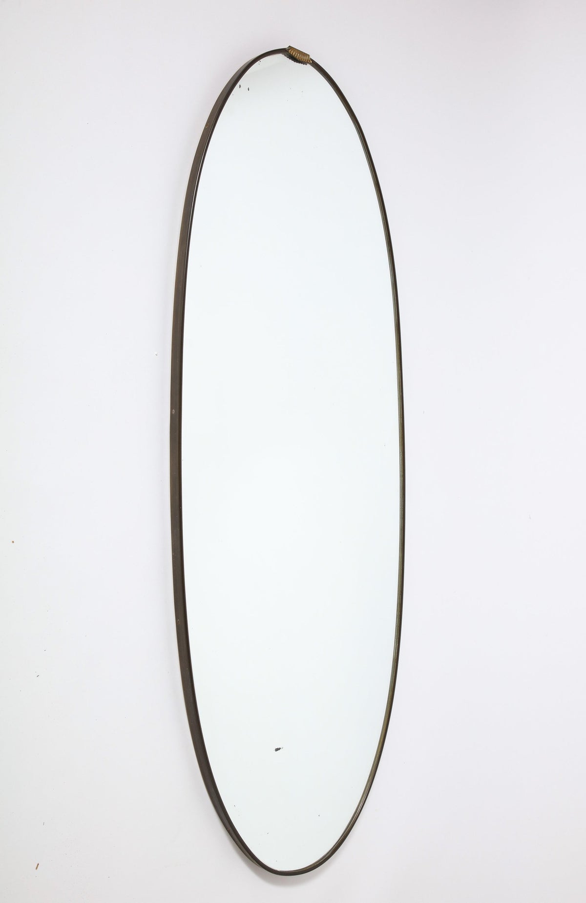 Italian 1940's Grand Scale Oval Mirror with Brass Decoration, circa 1940