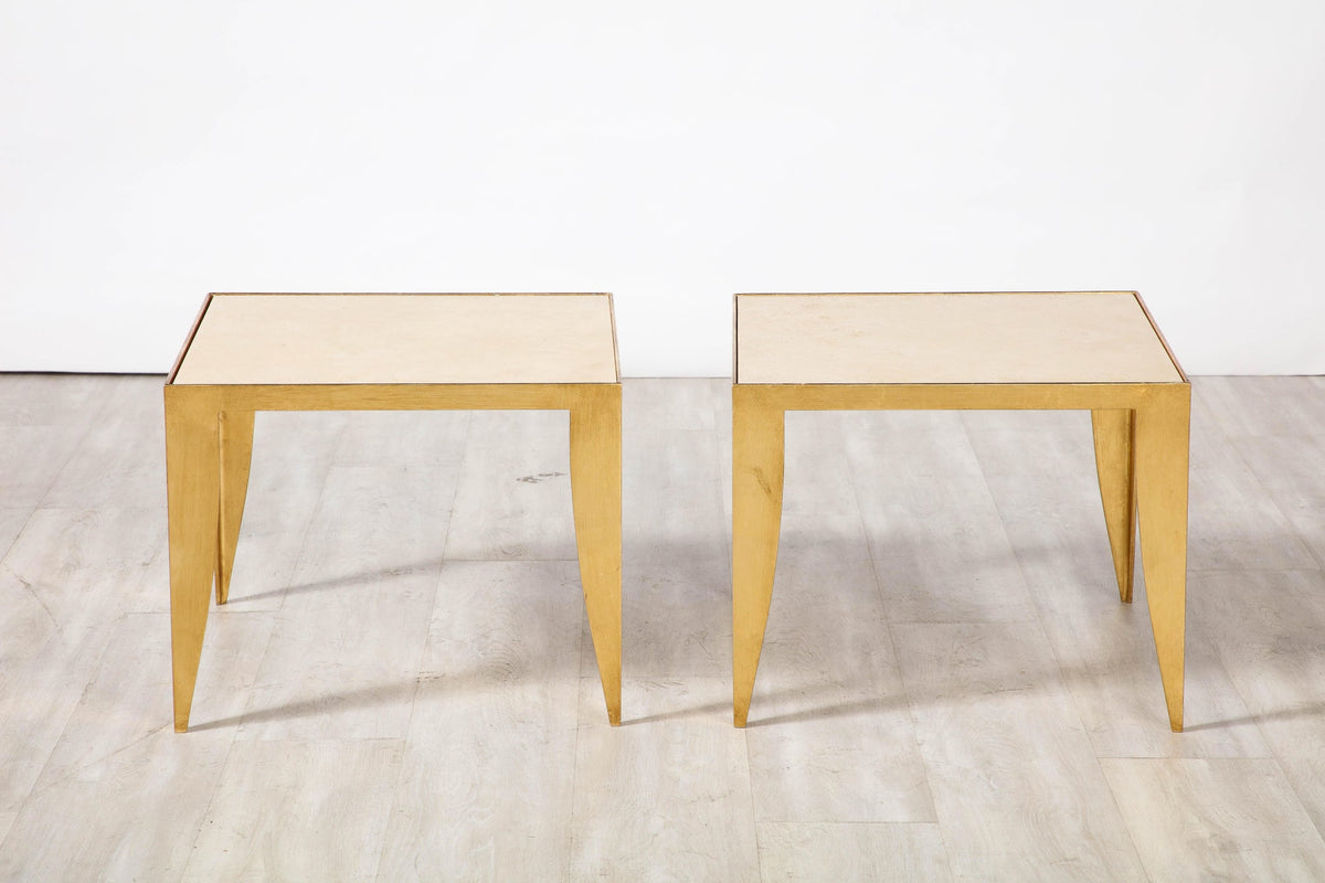 Italian Coffee Tables with Gilt Metal Legs and Travertine tops, 1975