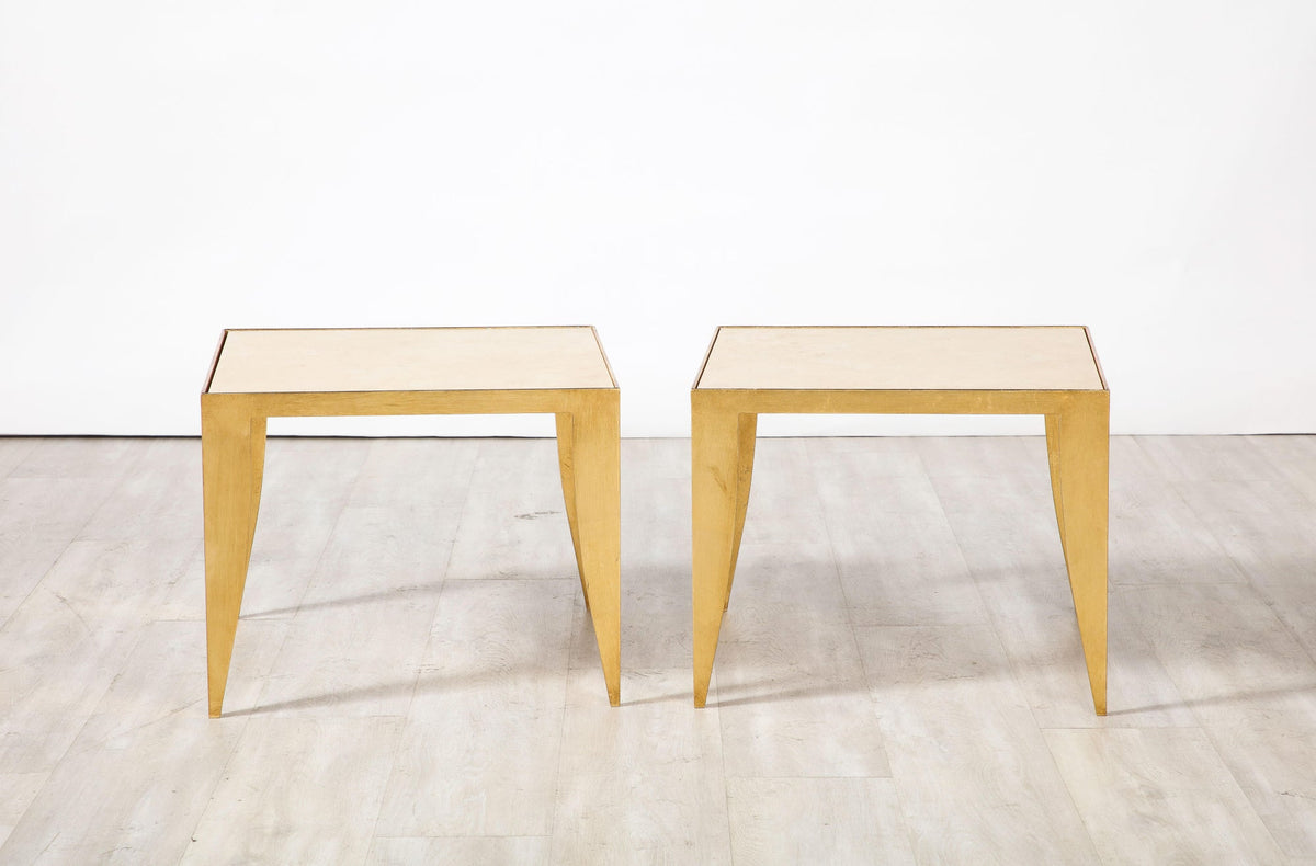 Italian Coffee Tables with Gilt Metal Legs and Travertine tops, 1975