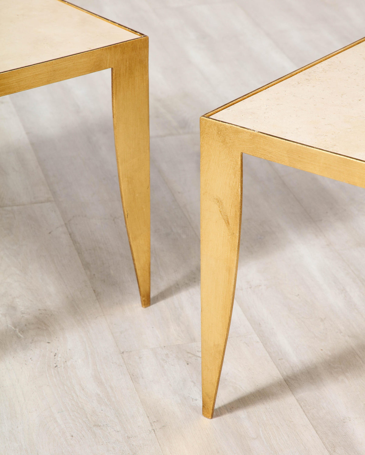 Italian Coffee Tables with Gilt Metal Legs and Travertine tops, 1975