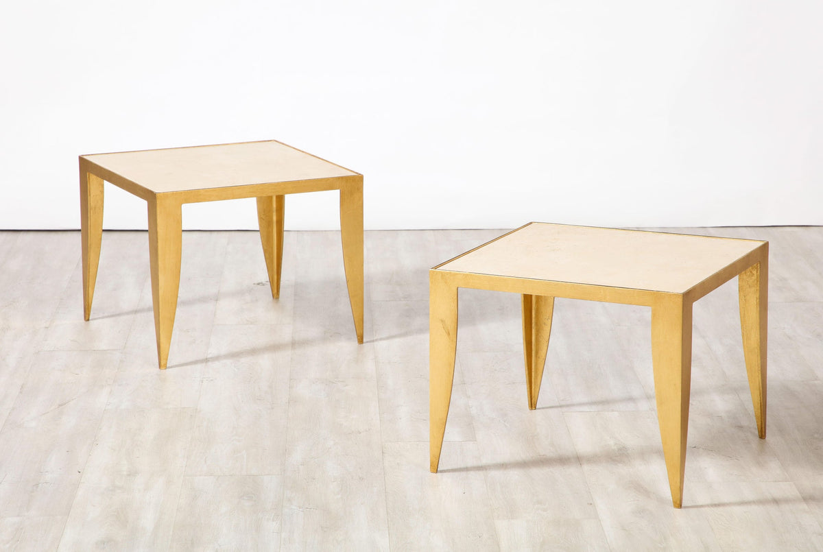 Italian Coffee Tables with Gilt Metal Legs and Travertine tops, 1975