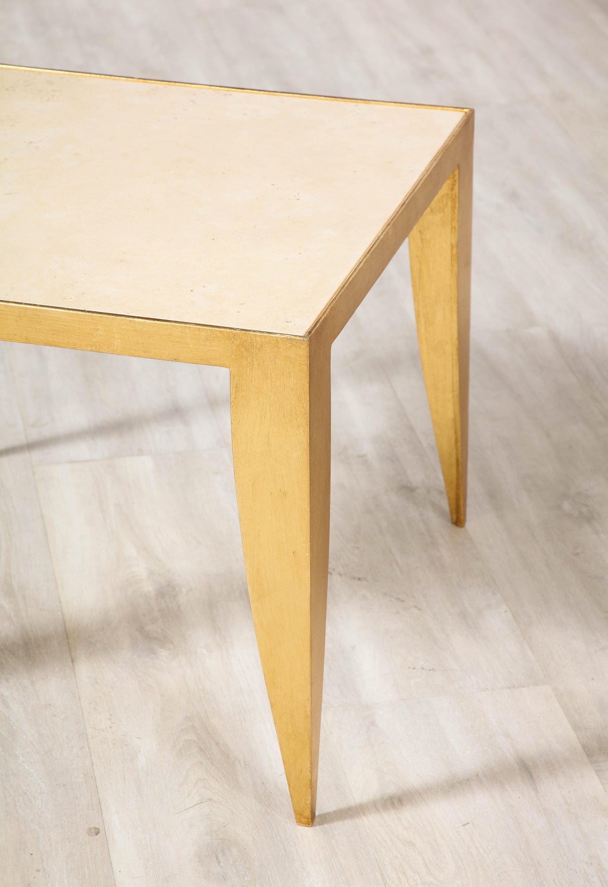 Italian Coffee Tables with Gilt Metal Legs and Travertine tops, 1975