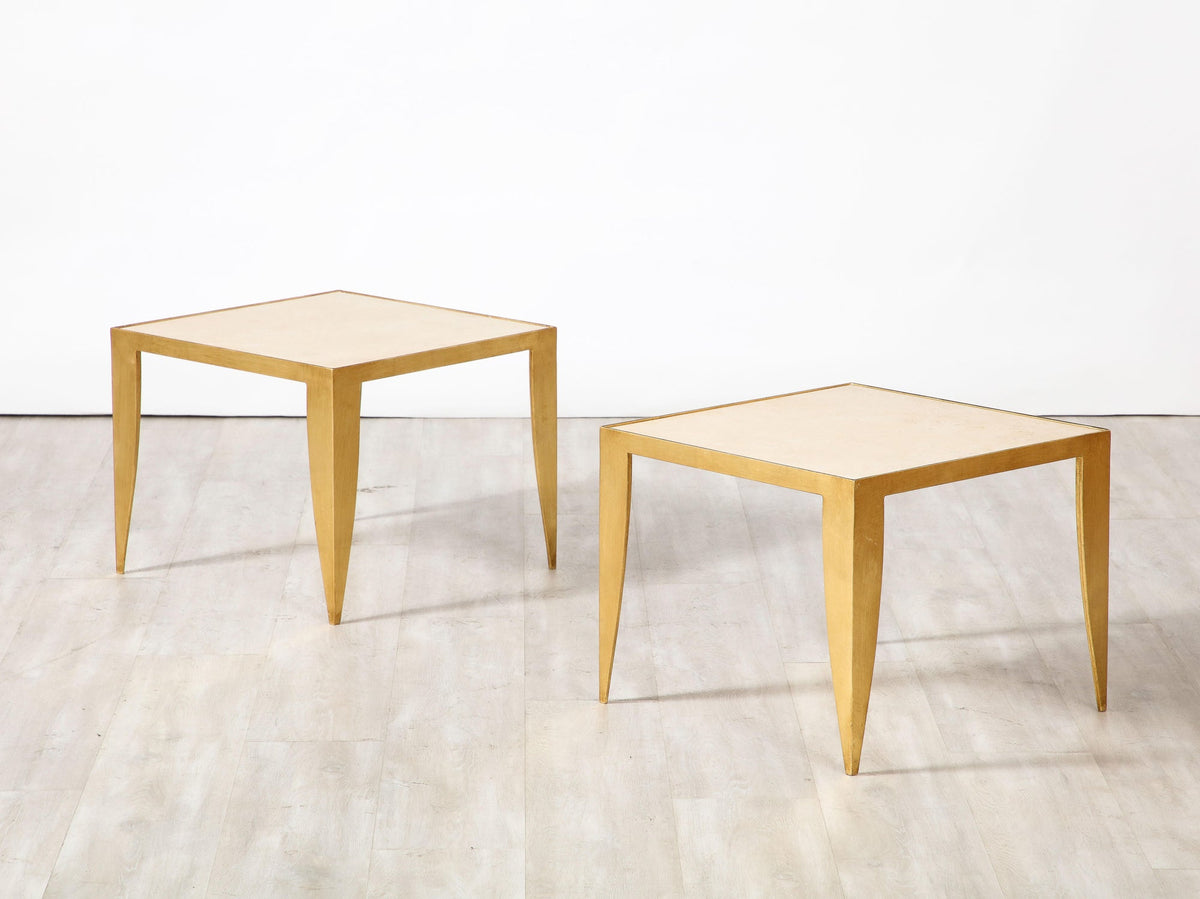Italian Coffee Tables with Gilt Metal Legs and Travertine tops, 1975