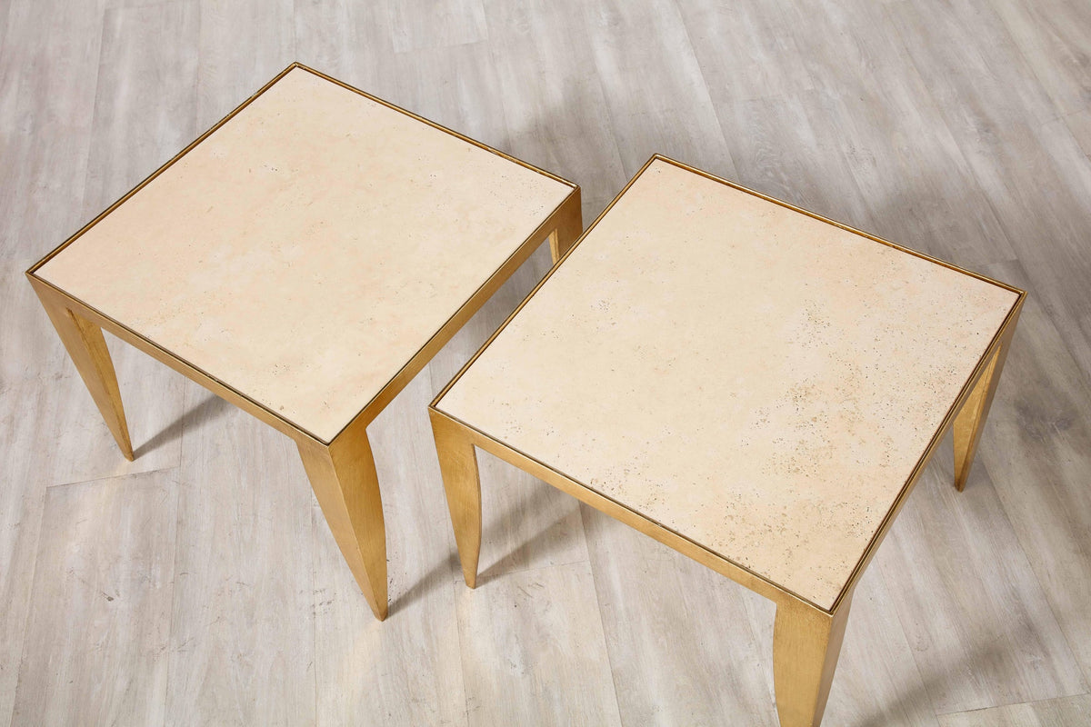 Italian Coffee Tables with Gilt Metal Legs and Travertine tops, 1975