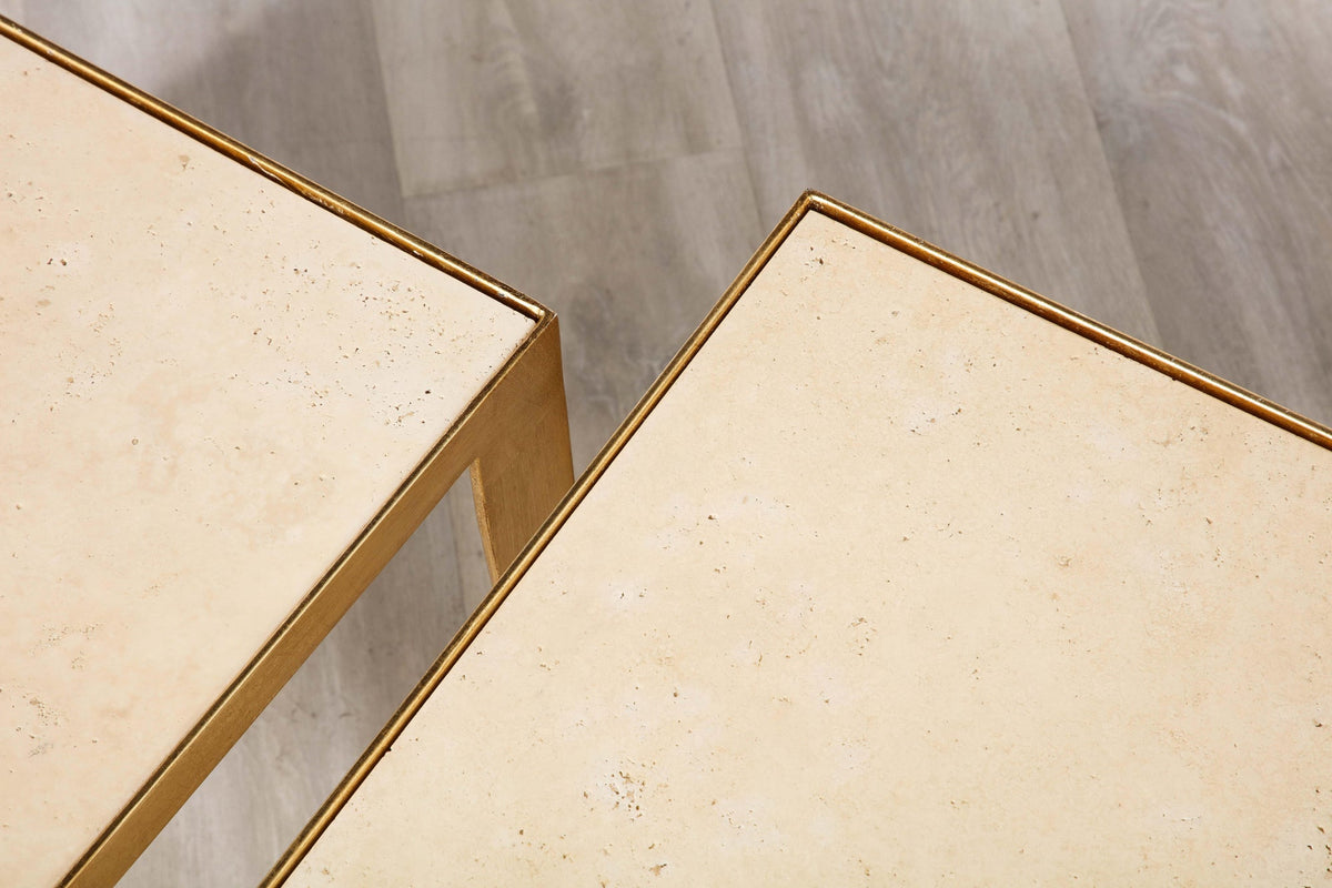 Italian Coffee Tables with Gilt Metal Legs and Travertine tops, 1975