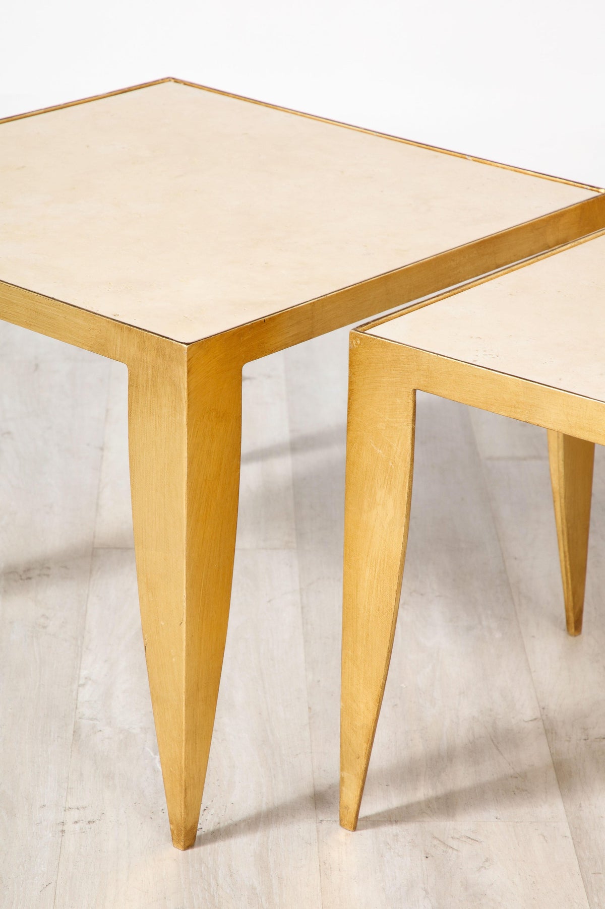 Italian Coffee Tables with Gilt Metal Legs and Travertine tops, 1975