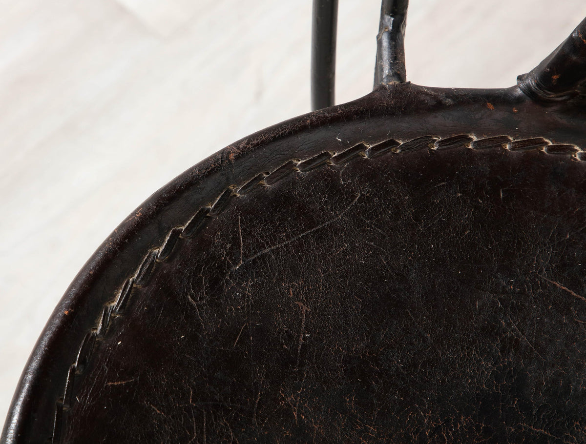 Set of 8 Italian Black Leather Bistro Chairs, Metal Frame, 1960s