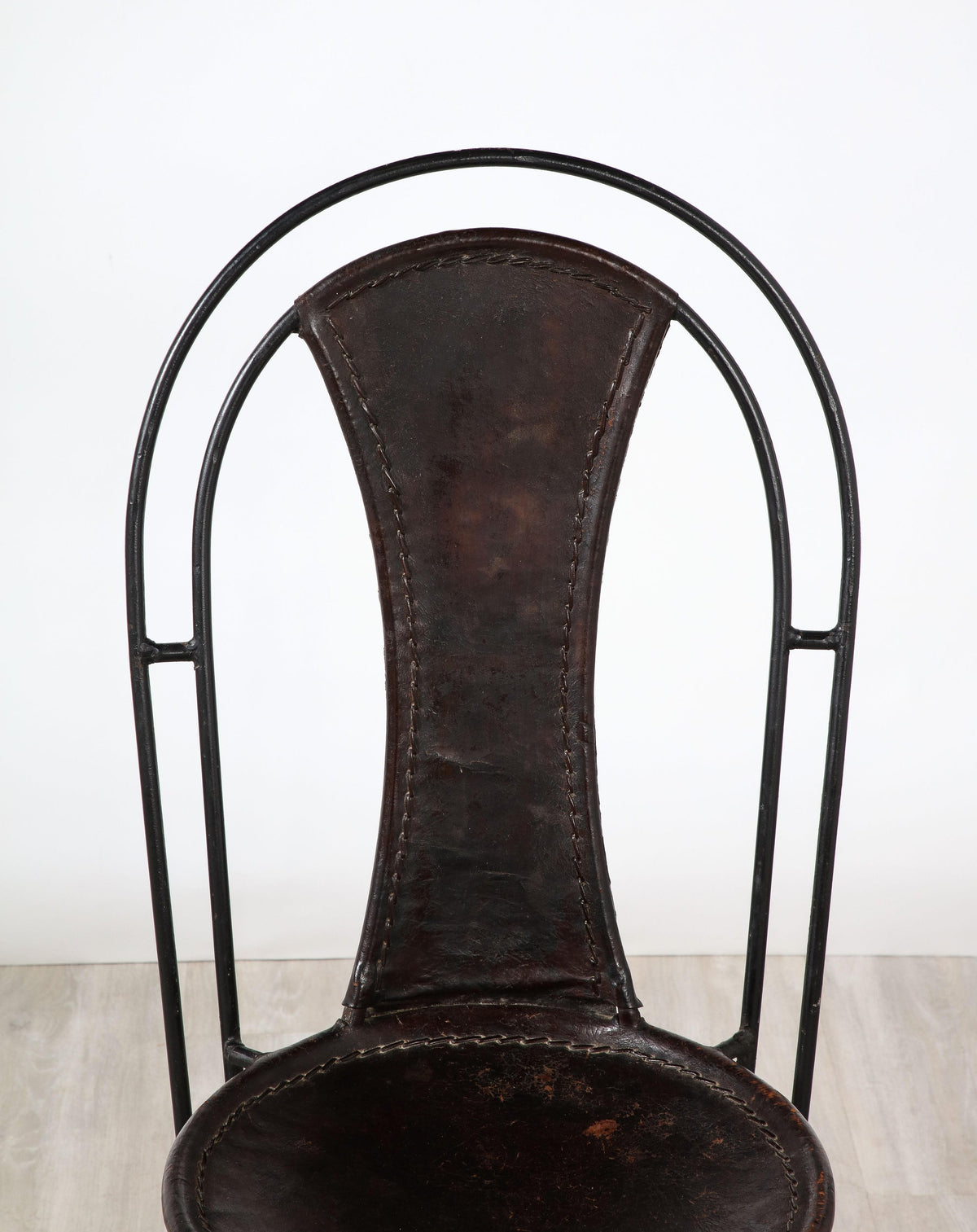Set of 8 Italian Black Leather Bistro Chairs, Metal Frame, 1960s