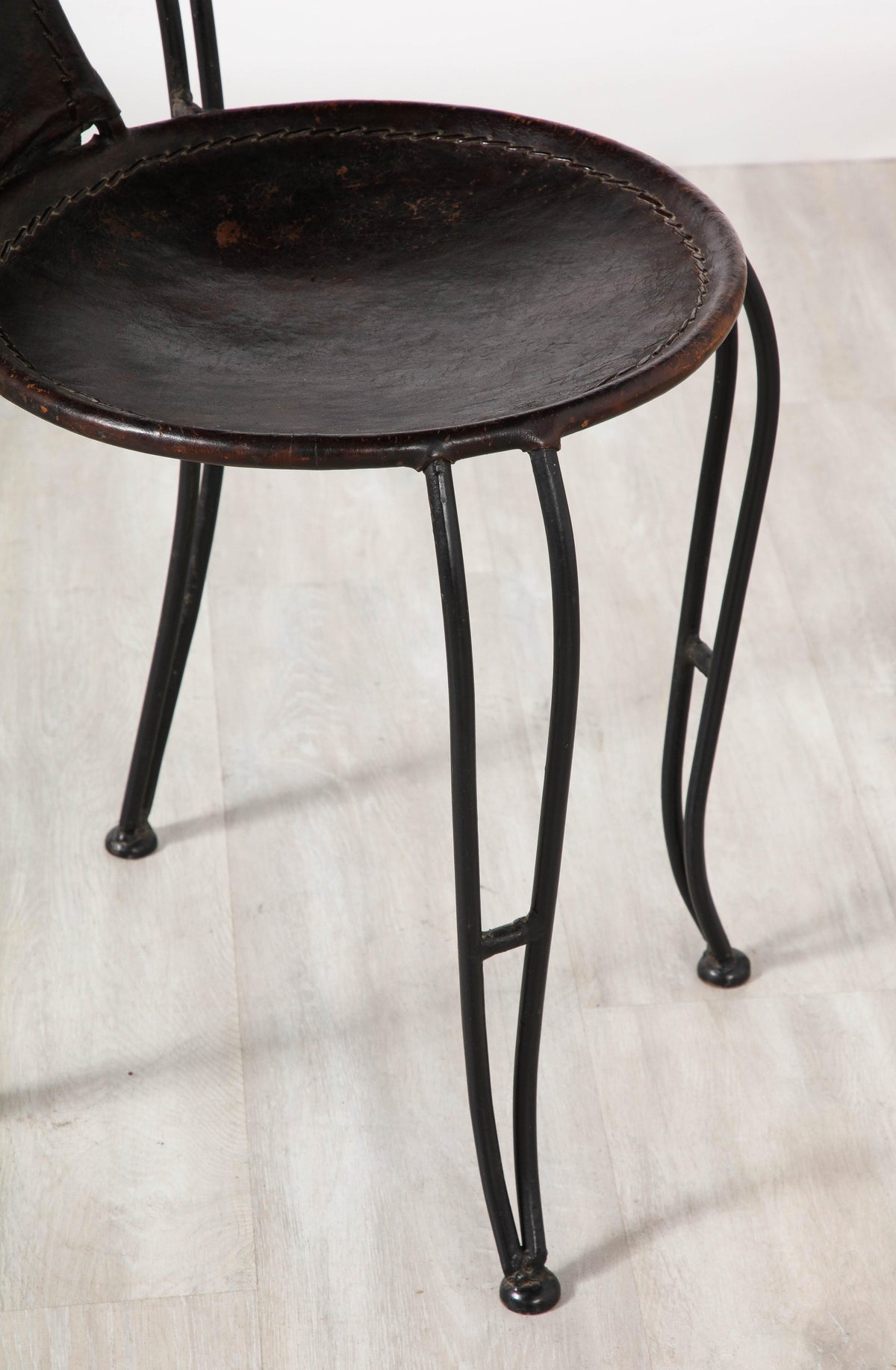 Set of 8 Italian Black Leather Bistro Chairs, Metal Frame, 1960s