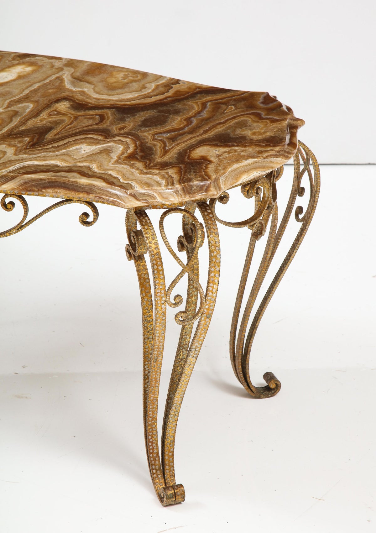 Pier Luigi Colli Hammered Gilded Iron Coffee Table with Shaped Agate Top