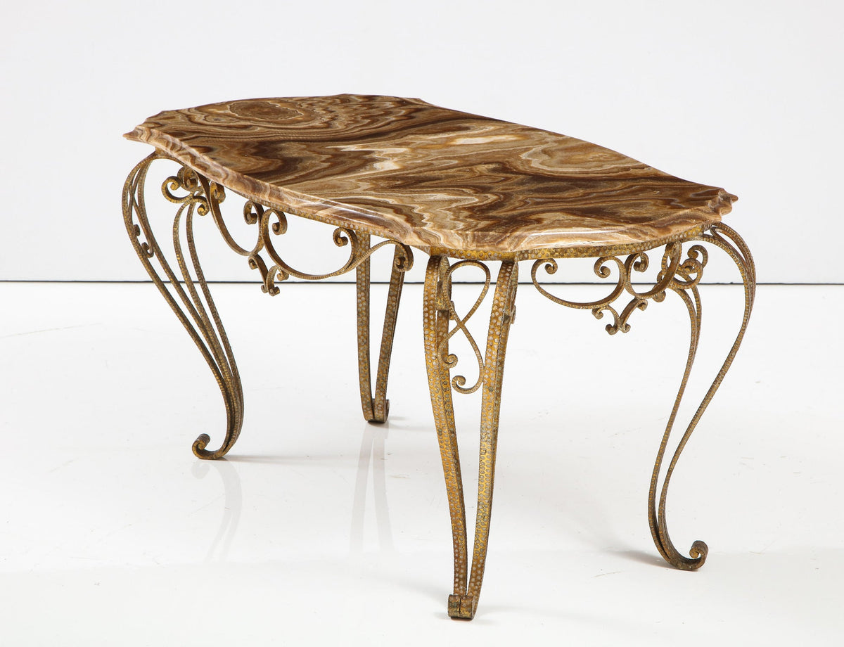 Pier Luigi Colli Hammered Gilded Iron Coffee Table with Shaped Agate Top