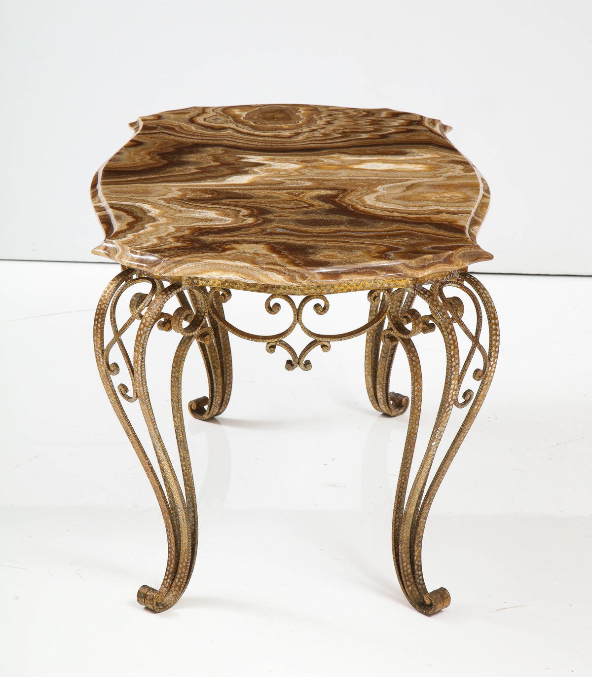 Pier Luigi Colli Hammered Gilded Iron Coffee Table with Shaped Agate Top
