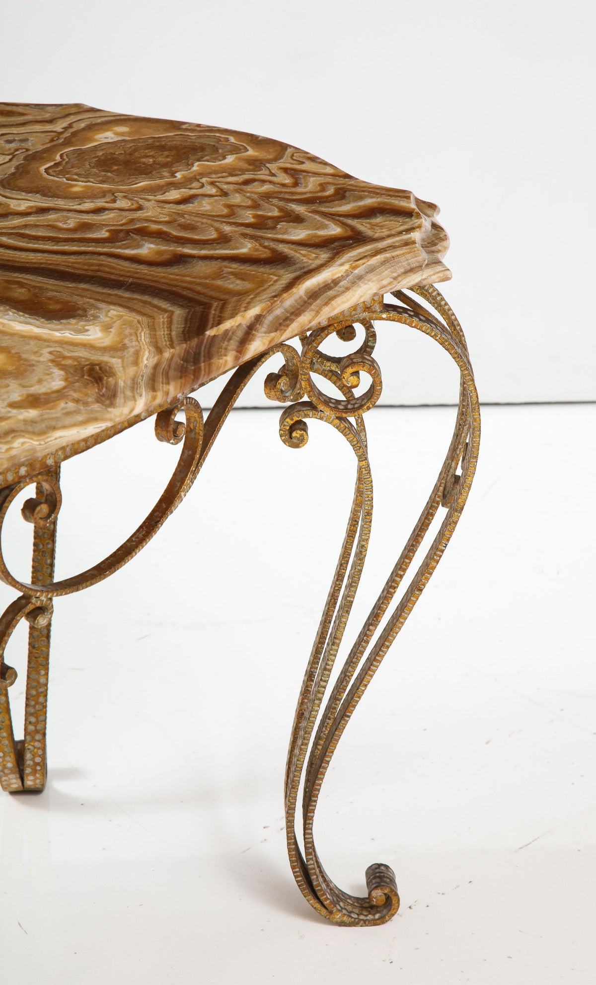 Pier Luigi Colli Hammered Gilded Iron Coffee Table with Shaped Agate Top