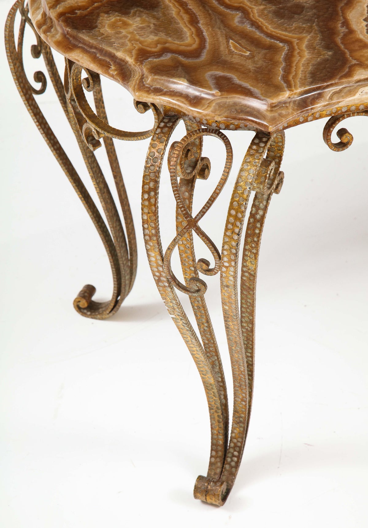Pier Luigi Colli Hammered Gilded Iron Coffee Table with Shaped Agate Top