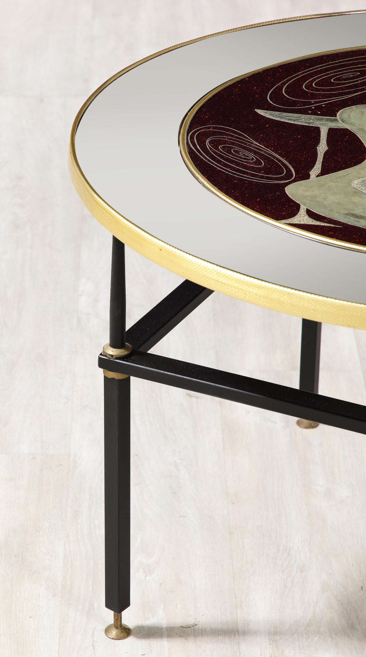Cristal Arte Cocktail Table, Black Glass with Chess & Guitar Design