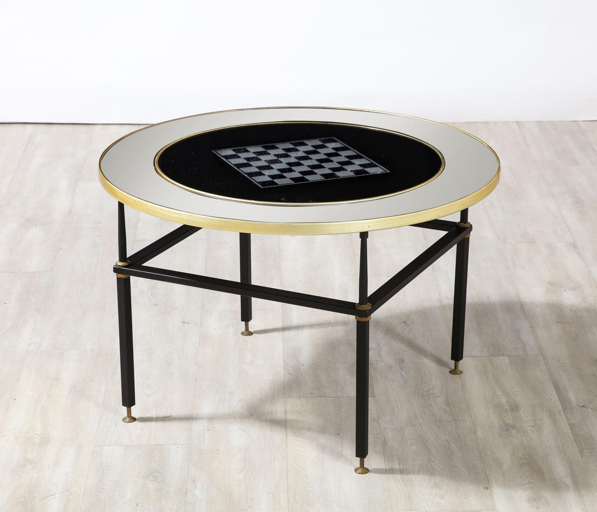 Cristal Arte Cocktail Table, Black Glass with Chess & Guitar Design