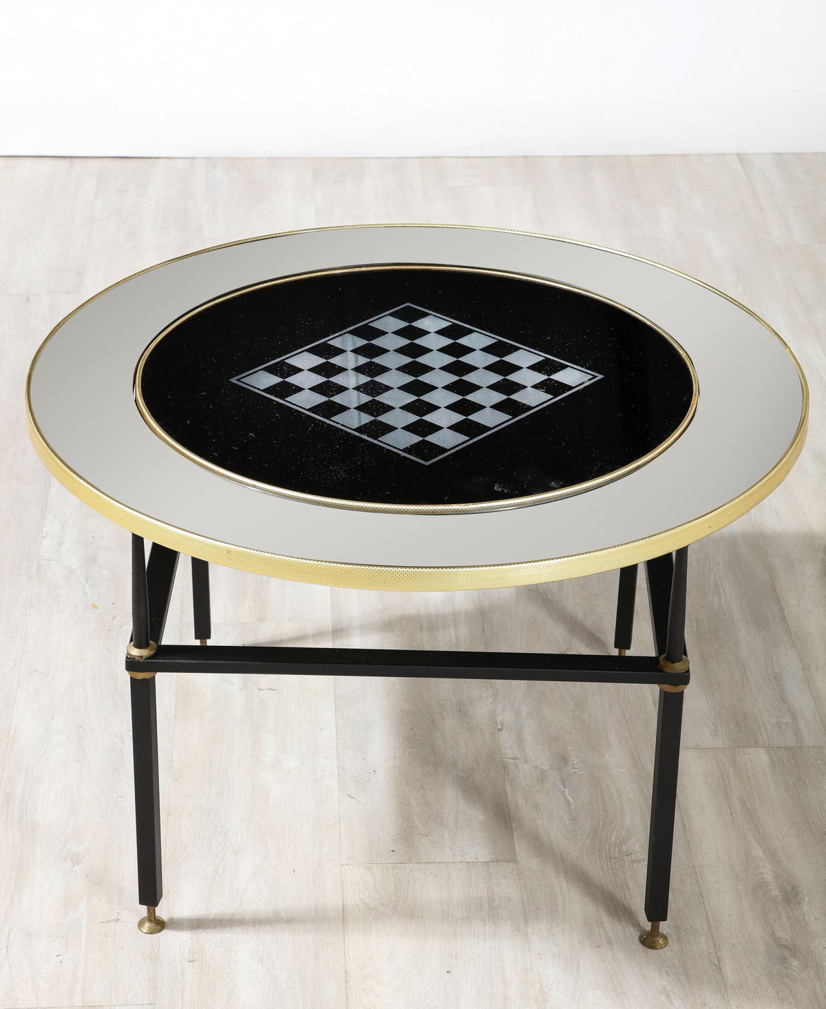Cristal Arte Cocktail Table, Black Glass with Chess & Guitar Design