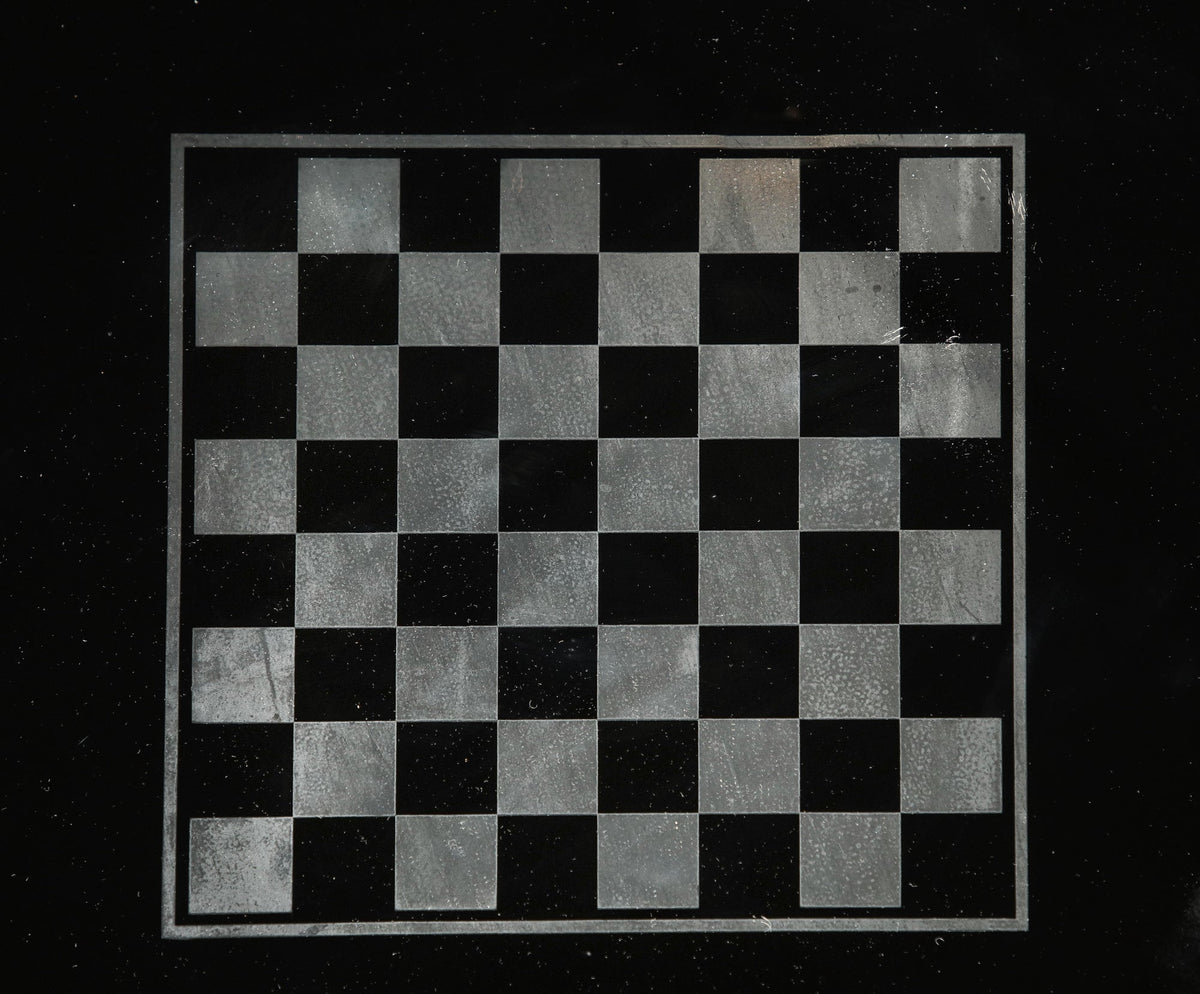 Cristal Arte Cocktail Table, Black Glass with Chess & Guitar Design