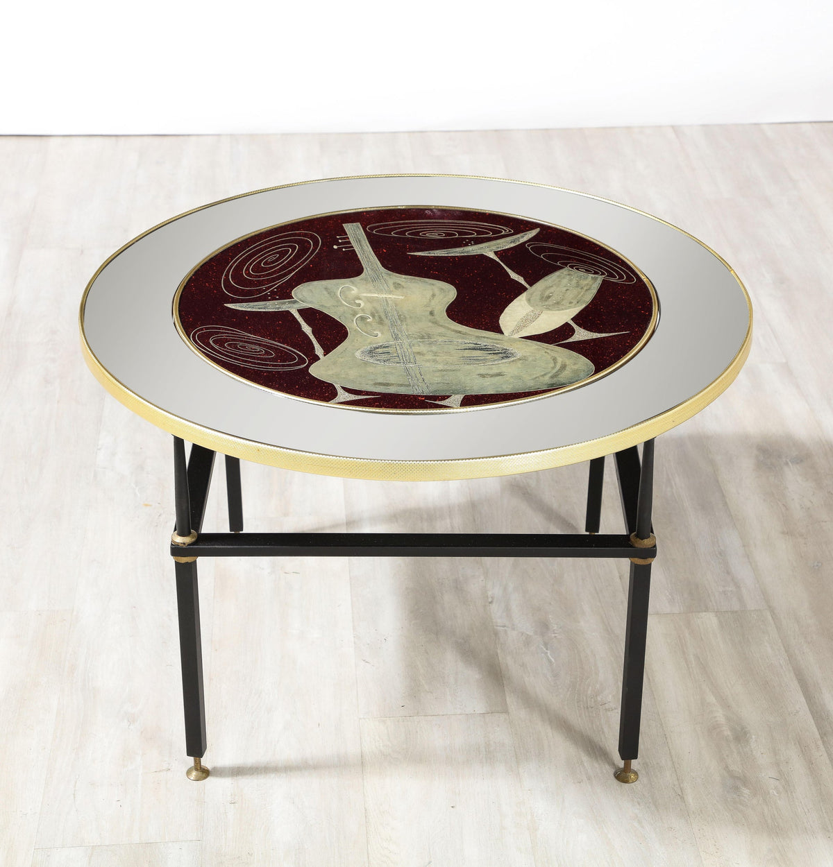 Cristal Arte Cocktail Table, Black Glass with Chess & Guitar Design