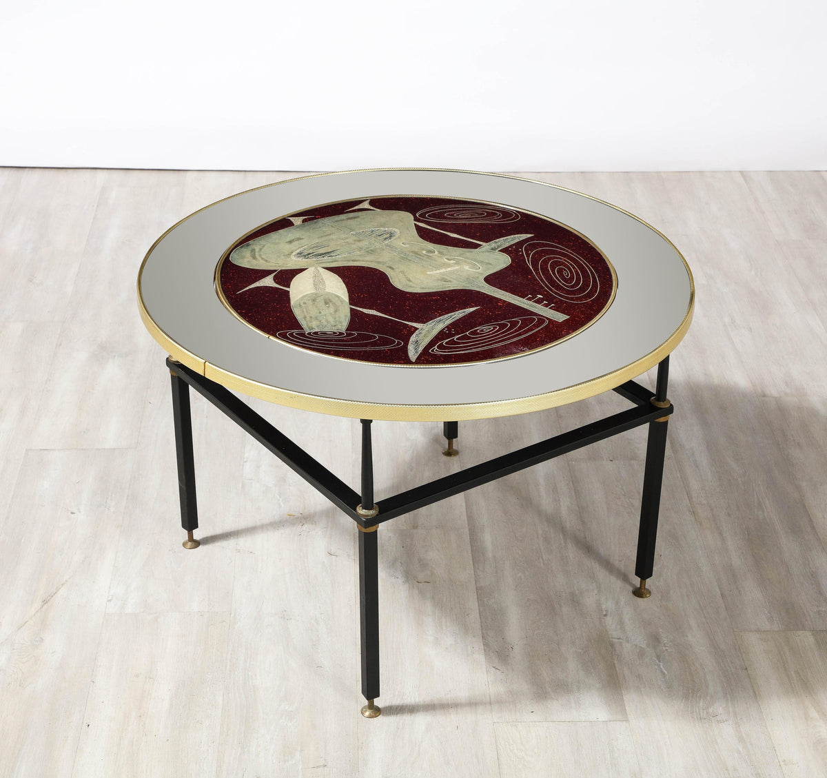 Cristal Arte Cocktail Table, Black Glass with Chess & Guitar Design