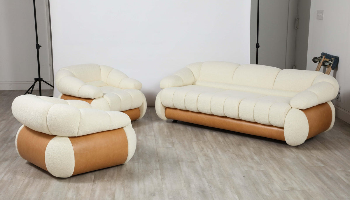 Adriano Piazzesi Curved Brown Leather Sofa, Channel Tufted, 1970