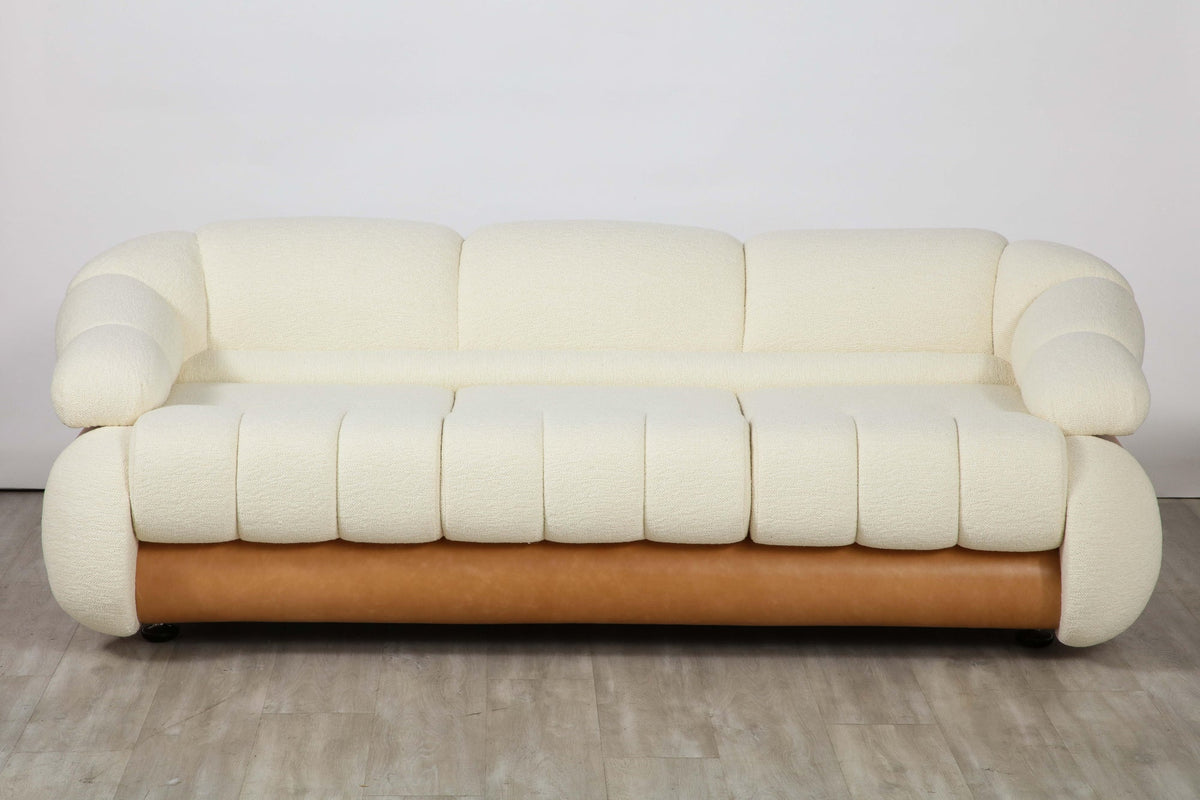 Adriano Piazzesi Curved Brown Leather Sofa, Channel Tufted, 1970