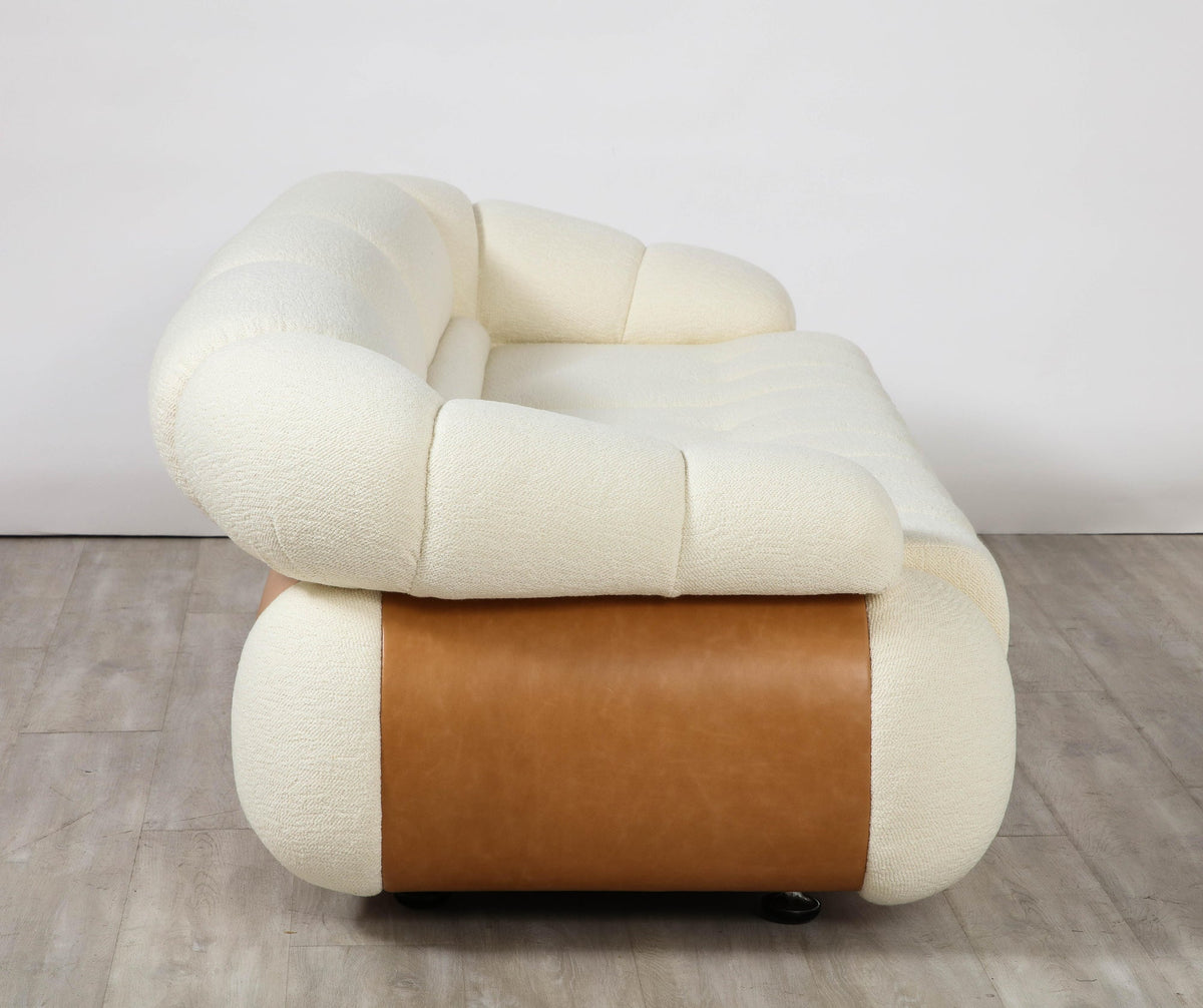Adriano Piazzesi Curved Brown Leather Sofa, Channel Tufted, 1970