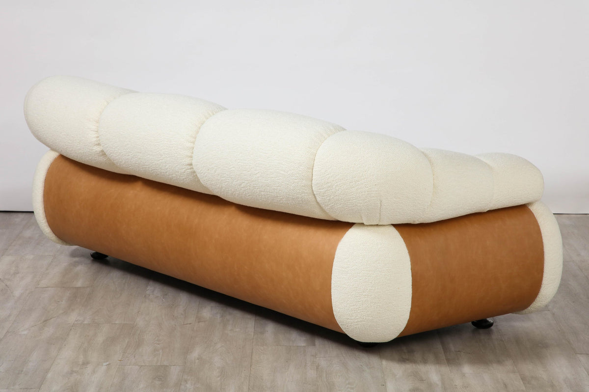 Adriano Piazzesi Curved Brown Leather Sofa, Channel Tufted, 1970