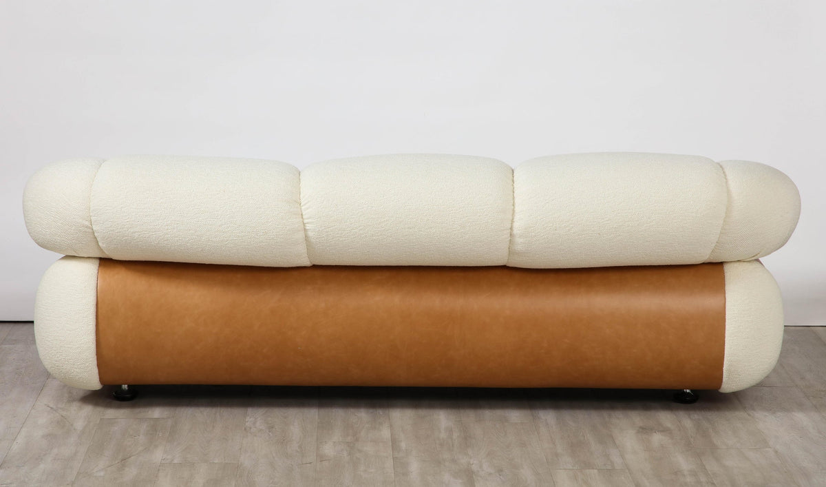 Adriano Piazzesi Curved Brown Leather Sofa, Channel Tufted, 1970