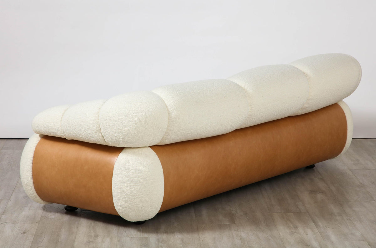 Adriano Piazzesi Curved Brown Leather Sofa, Channel Tufted, 1970
