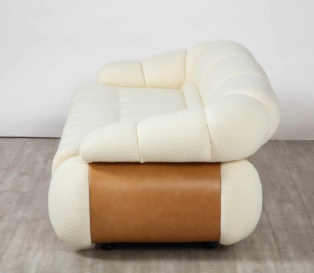 Adriano Piazzesi Curved Brown Leather Sofa, Channel Tufted, 1970